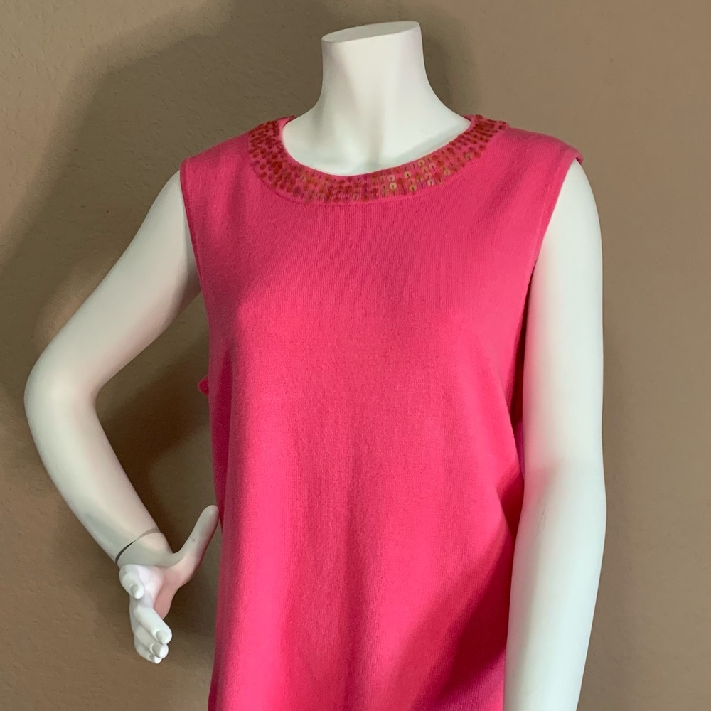 Pink sequin neckline sleeveless light sweater